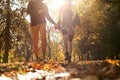 Couple in the park. Moving activity.