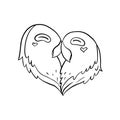 Couple parrots in love hand drawn in doodle style