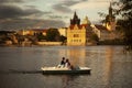 Couple in a pedal boat in Prague