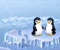 A couple of penguins sitting on an ice floe