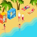 Pensioners Beach Holiday Isometric Illustration