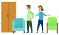 Couple of People Choosing Furniture Vector Image