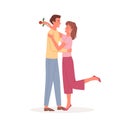 Couple people hug and love on date, pair of man woman hugging after giving flower gift Royalty Free Stock Photo