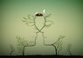 Couple of people look like tree branches silhouettes with bird nest, family concept,