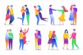 Couple people love vector illustration set, cartoon flat loving faceless man woman standing, holding hands, relationship Royalty Free Stock Photo