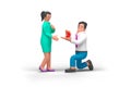 Couple People Man proposes Marriage Woman standing on Knee Holdi