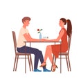 Couple people meet on date, happy loving pair of man woman sitting at table together