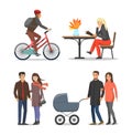 Couple People with Pram Family Isolated Vector
