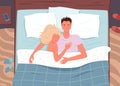 Couple people sleep in bed, married man woman sleeping on pillow under blanket, hugging Royalty Free Stock Photo