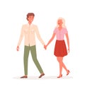 Couple people walk, holding hands on date, happy cute loving pair of man woman dating Royalty Free Stock Photo