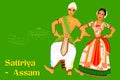 Couple performing Sattriya classical dance of Assam, India Royalty Free Stock Photo