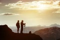 Couple photographers mountain top travel Royalty Free Stock Photo