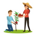 Couple picked tomato tree basket