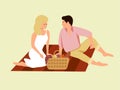 Couple on picnic cartoon flat vector illustration Royalty Free Stock Photo