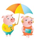 A couple of pigs and a date under an umbrella