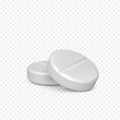 Couple of pills. Realistic white pills. Vitamins capsule on white background. Realistic treatment tablet. Vector illustration