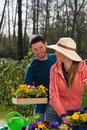 Couple planting flowers in garden Royalty Free Stock Photo