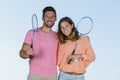 couple after playing badminton outdoors Royalty Free Stock Photo