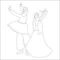 Couple playing dandia outline skeetch, navratri theme coloring pages