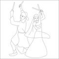 Couple playing dandia outline skeetch, navratri theme coloring pages