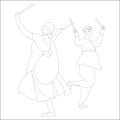 Couple playing dandia outline skeetch, navratri theme coloring pages