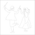 Couple playing dandia outline skeetch, navratri theme coloring pages