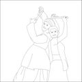 Couple playing dandia outline skeetch, navratri theme coloring pages