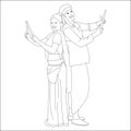 Couple playing dandia outline skeetch, navratri theme coloring pages