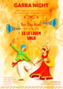 Couple playing Dandiya in disco Garba Night poster Royalty Free Stock Photo