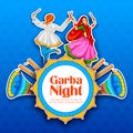 Couple playing Dandiya in disco Garba Night poster for Navratri Dussehra festival of India