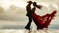 Couple playing flamenco dancers palms. Handsome man and beautiful woman in typical Spanish dance dress Royalty Free Stock Photo