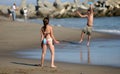 Couple playing frisbee Royalty Free Stock Photo