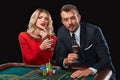 Couple playing roulette wins at the casino. Royalty Free Stock Photo