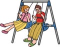 couple playing on swings illustration in doodle style