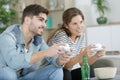 couple playing video game at home Royalty Free Stock Photo