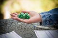 The Couple playing Yahtzee game in free time, outdor Royalty Free Stock Photo