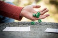 The Couple playing Yahtzee game in free time, outdor Royalty Free Stock Photo