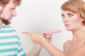 Couple pointing fingers at each other, conflict Royalty Free Stock Photo