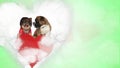 Couple of pomeranian and boxer in heart shape