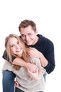 Couple posing and smiling as being happy Royalty Free Stock Photo