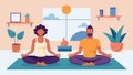 A couple practicing yoga poses in a serene and quiet room incorporating ketamine therapy to find balance and instill a