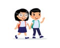 Schoolmates going to school flat vector illustration. Royalty Free Stock Photo