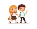 Schoolmates going to school flat vector illustration. Royalty Free Stock Photo