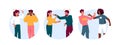 Couple Quarrel Isolated Round Icons or Avatars. Partners Shout on Each Other, Anxious Male and Female Tense