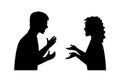 Silhouette of couple angry and shouting face to face