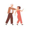 Couple quarreling flat vector illustration. Man pushing woman away cartoon characters. Husband and wife arguing. Tyrant