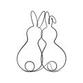 couple rabbit leaning against togetherness in one line drawing calligraphy style Royalty Free Stock Photo