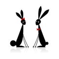 Couple of rabbits, black silhouette