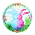 Couple rabbits chinese new year flower wreath celebration watercolor painting