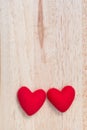 Couple Red Heart on Wooden Table